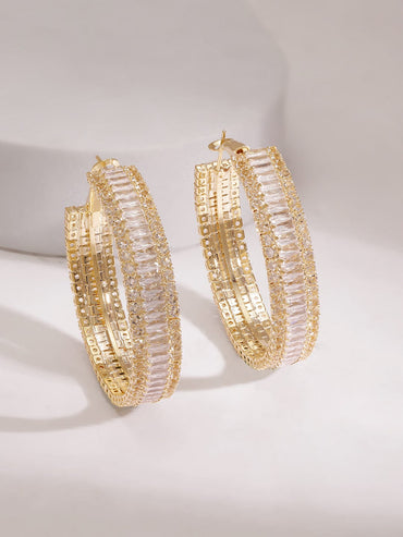 Rubans Women's Gold Plated Crystal And Zirconia Stone Studded Hoop Earrings Earrings Earrings