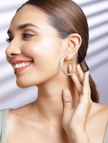 Rubans Women's Gold Plated Crystal And Zirconia Stone Studded Hoop Earrings Earrings Earrings