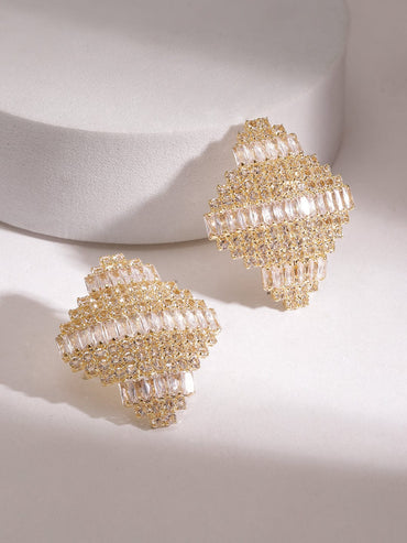 Rubans Women's Gold Plated Zirconia Studded Geometrical Stud Earrings Earrings