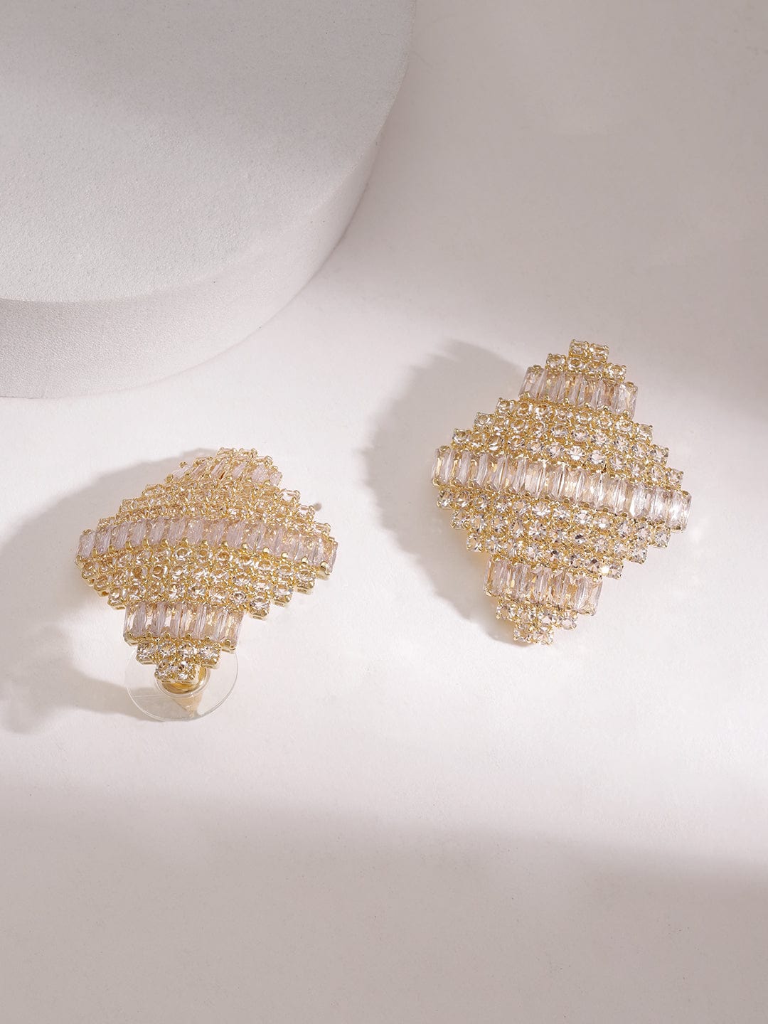 Rubans Women's Gold Plated Zirconia Studded Geometrical Stud Earrings Earrings