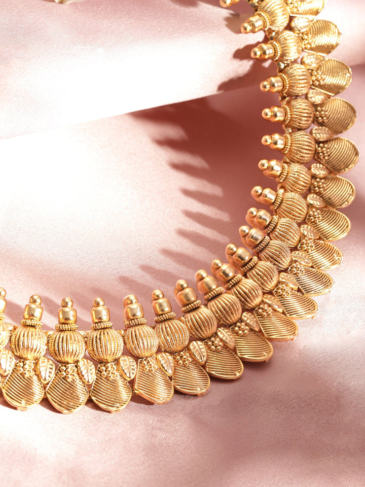 Rubans Women's Golden Petals Luxurious 22k Gold-Plated Floral Necklace Set necklace set