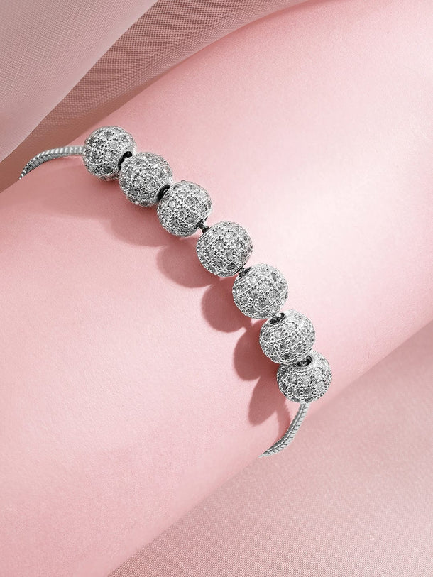 Rubans Women Silver-Toned Brass Cubic Zirconia Rhodium-Plated Bracelet Bangles & Bracelets