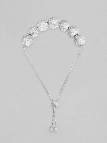 Rubans Women Silver-Toned Brass Cubic Zirconia Rhodium-Plated Cuff Bracelet Bracelets