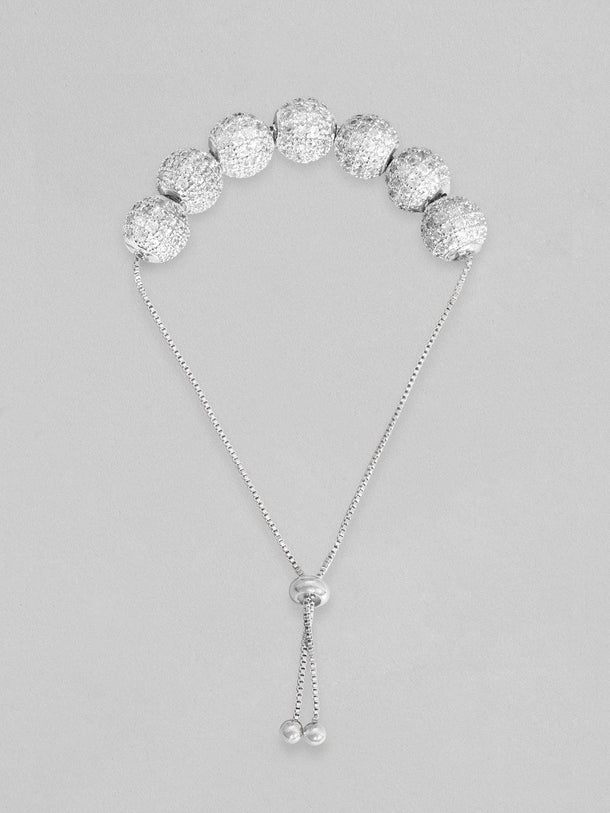 Rubans Women Silver-Toned Brass Cubic Zirconia Rhodium-Plated Cuff Bracelet Bracelets