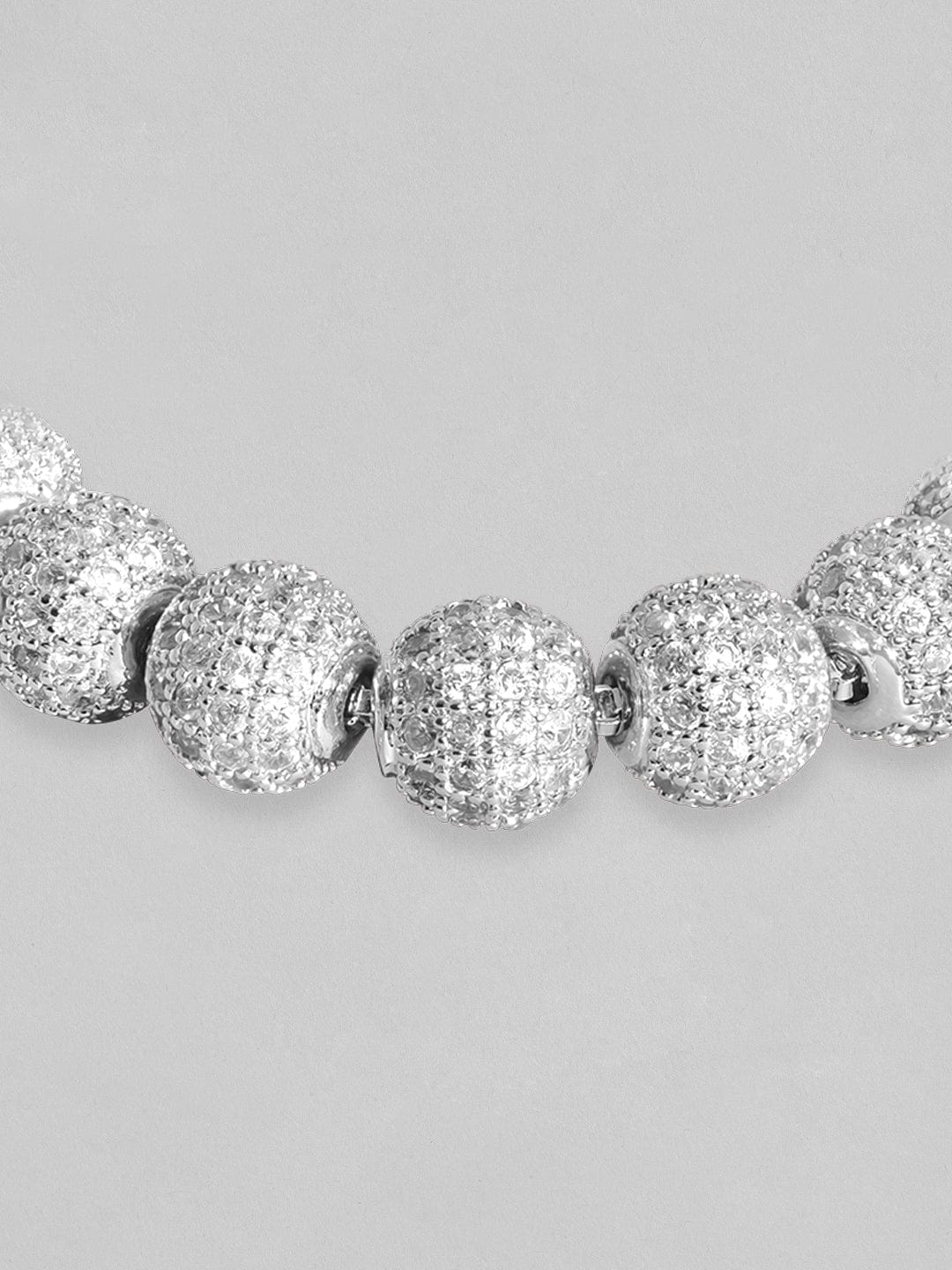 Rubans Women Silver-Toned Brass Cubic Zirconia Rhodium-Plated Cuff Bracelet Bracelets