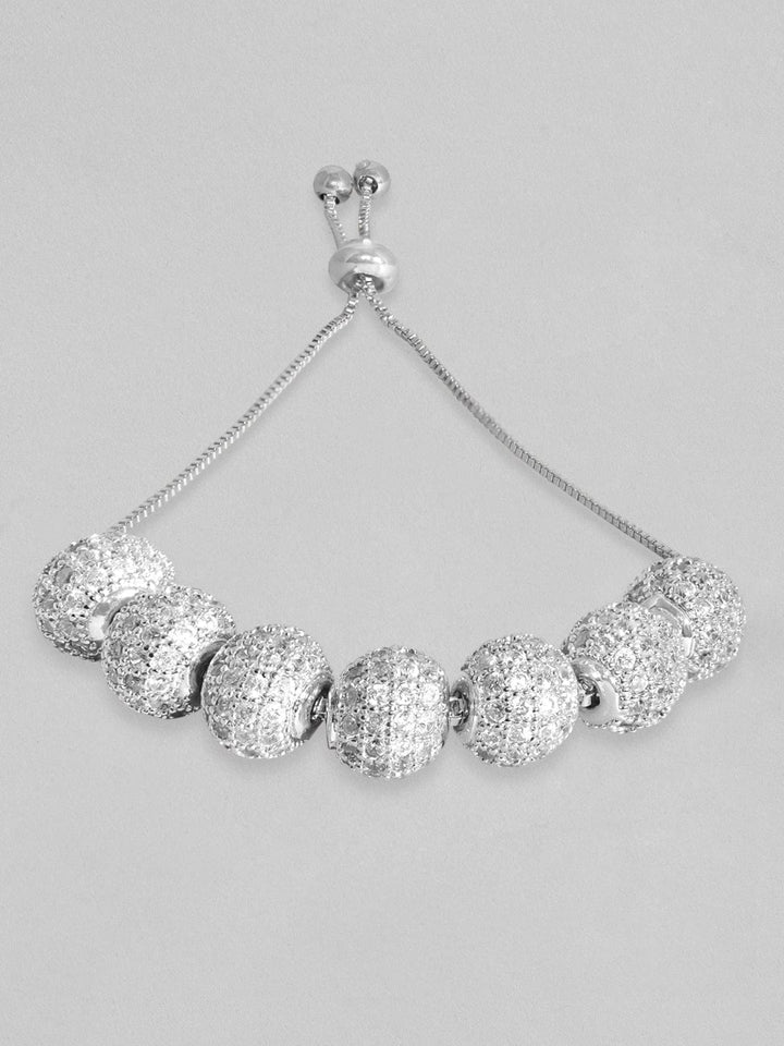 Rubans Women Silver-Toned Brass Cubic Zirconia Rhodium-Plated Cuff Bracelet Bracelets