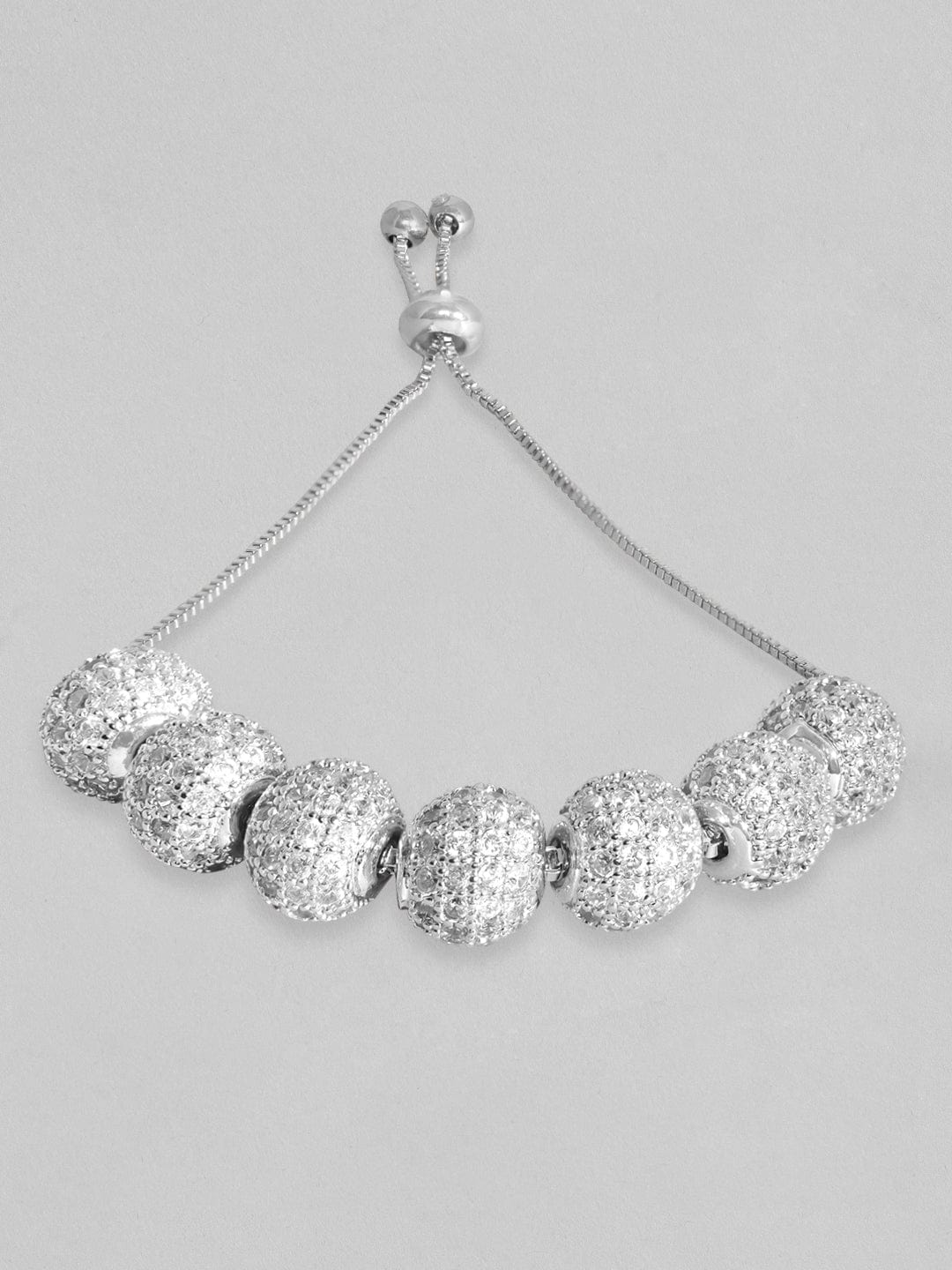 Rubans Women Silver-Toned Brass Cubic Zirconia Rhodium-Plated Cuff Bracelet Bracelets