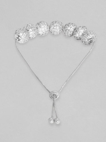 Rubans Women Silver-Toned Brass Cubic Zirconia Rhodium-Plated Cuff Bracelet Bracelets