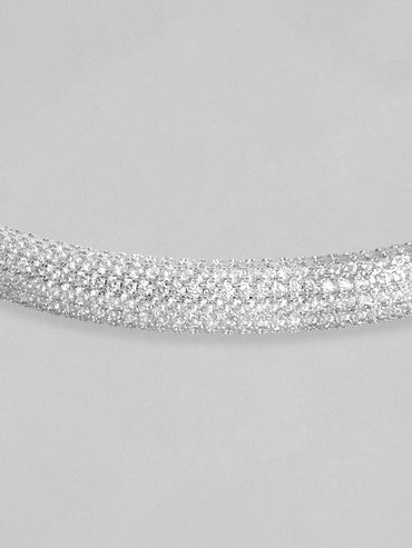 Rubans Women Silver-Toned & White Brass Cubic Zirconia Rhodium-Plated Cuff Bracelet Bracelets