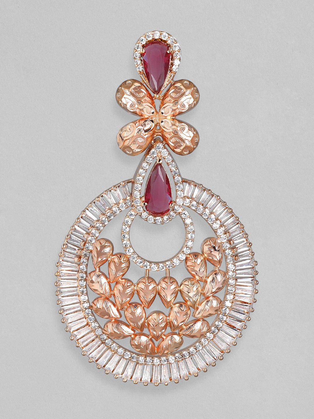 Rubans Zircon Studded Filigree Handcrafted Rose Gold Plated Chandbali Earrings Earrings