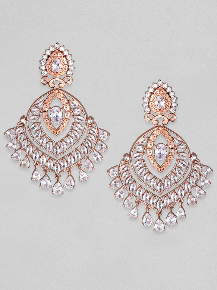 Rubans Zircon Studded Handcrafted Rose Gold Plated Chandbali Earrings Earrings