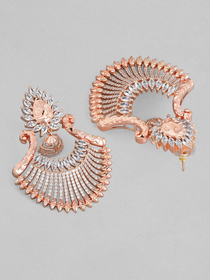 Rubans Zircon Studded Handcrafted Rose Gold Plated Chandbali Earrings Earrings