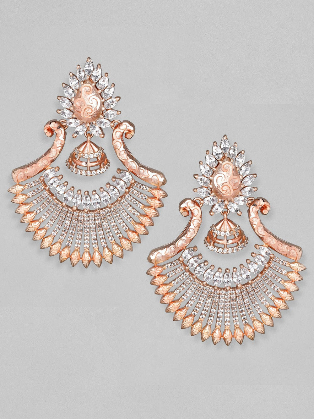 Rubans Zircon Studded Handcrafted Rose Gold Plated Chandbali Earrings Earrings