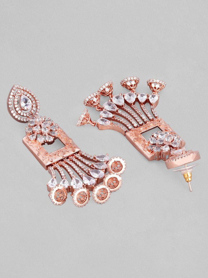 Rubans Zircon Studded Handcrafted Rose Gold Plated Drop Earrings Earrings