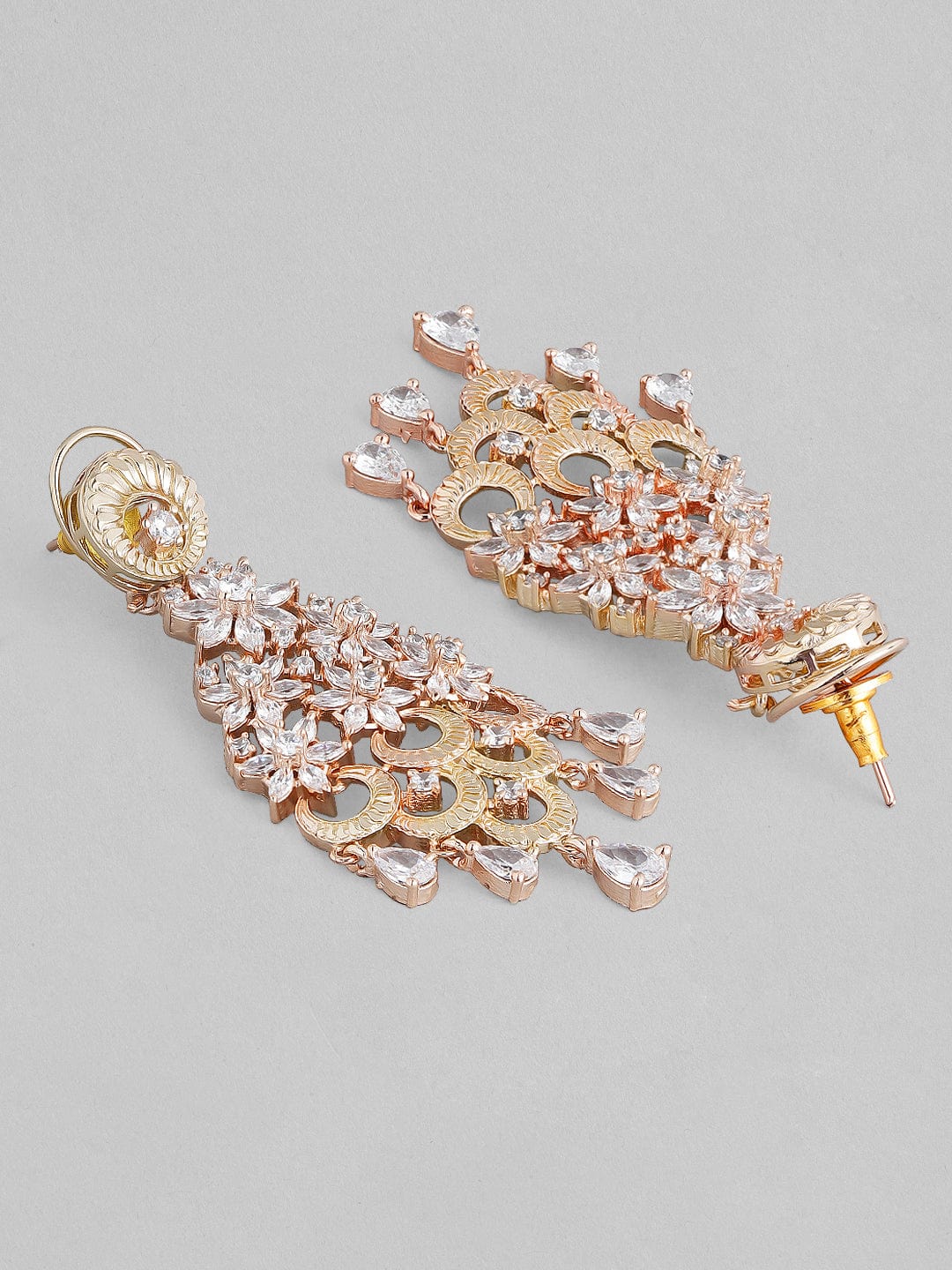 Rubans Zircon Studded Handcrafted Rose Gold Plated Floral Drop Earrings Earrings