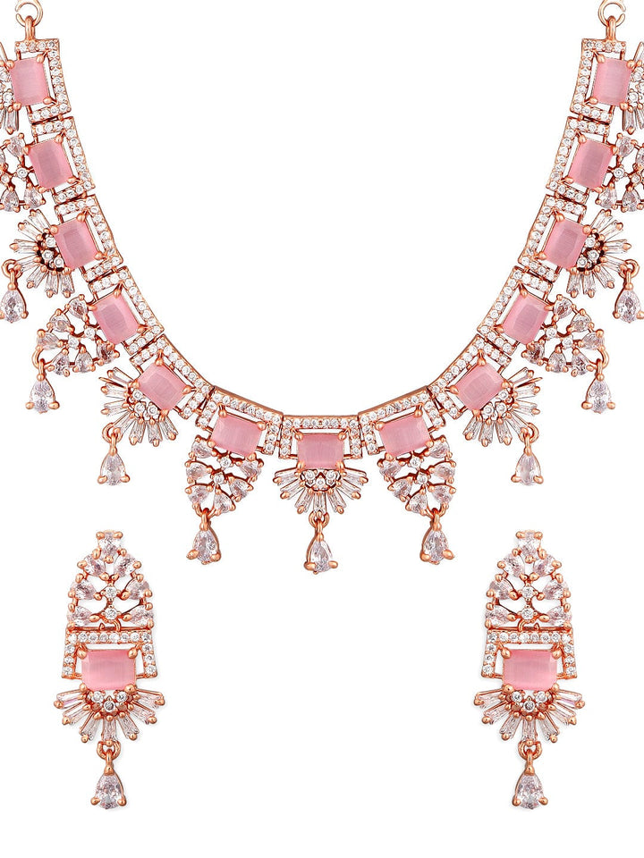 Rubans Zircon Studded Handcrafted Rose Gold Plated Necklace Set Necklace Set