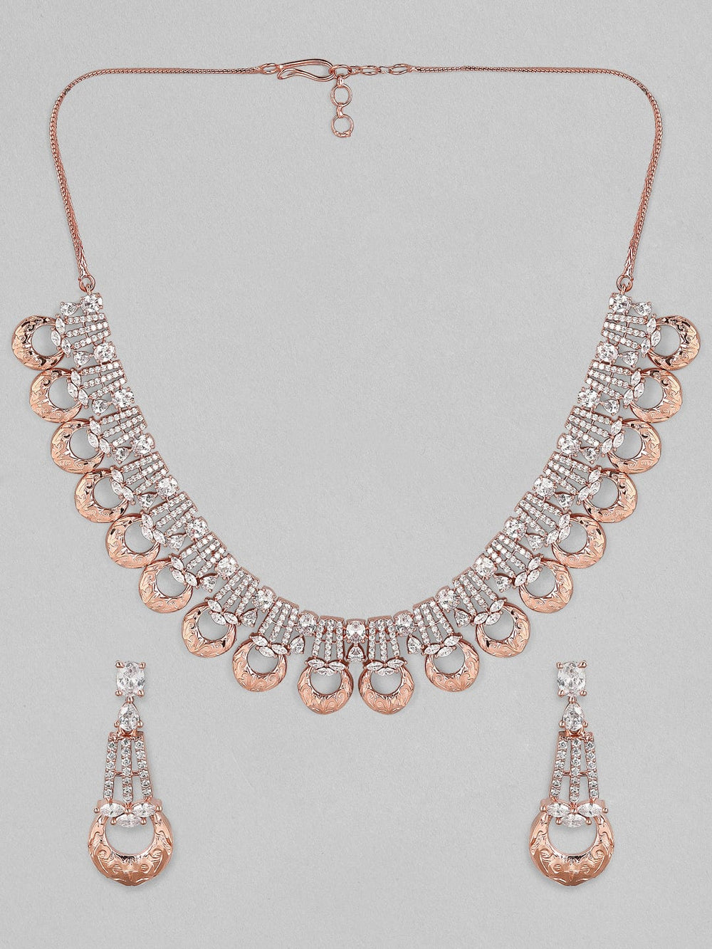 Classic American Diamond Rose Gold Polish Necklace Set