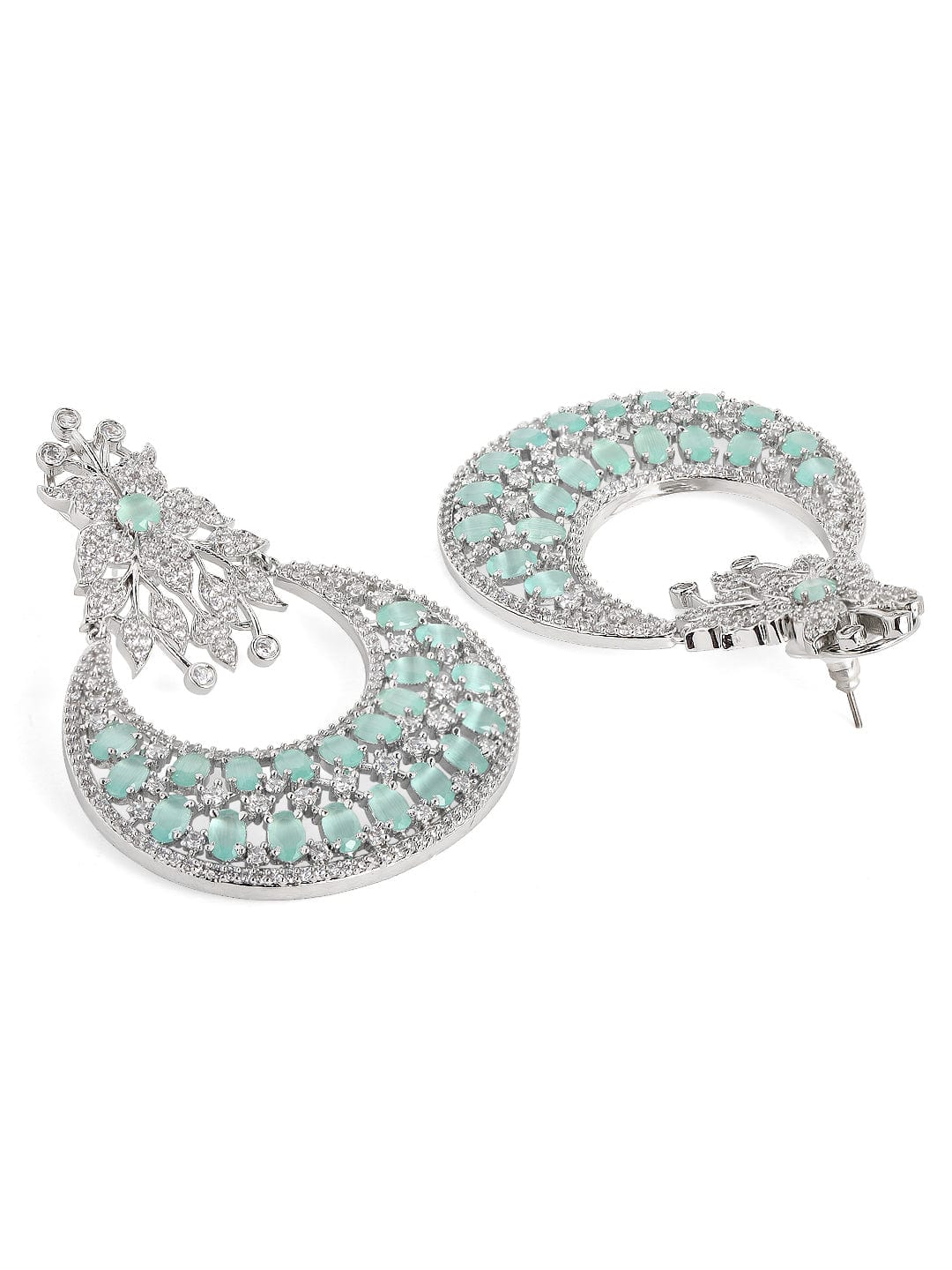 Rubans Zircon Studded Handcrafted Silver Plated Floral Statement Chandbali Earrings Earrings
