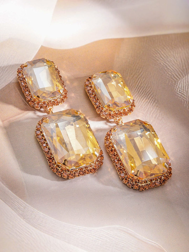 Rubans18K Gold-Plated Cubic Zirconia Studded Square Shaped Drop Earrings Earrings