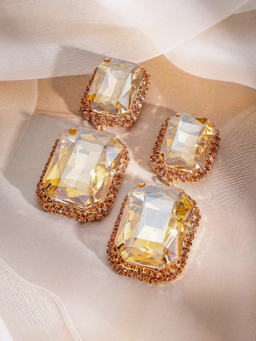 Rubans18K Gold-Plated Cubic Zirconia Studded Square Shaped Drop Earrings Earrings