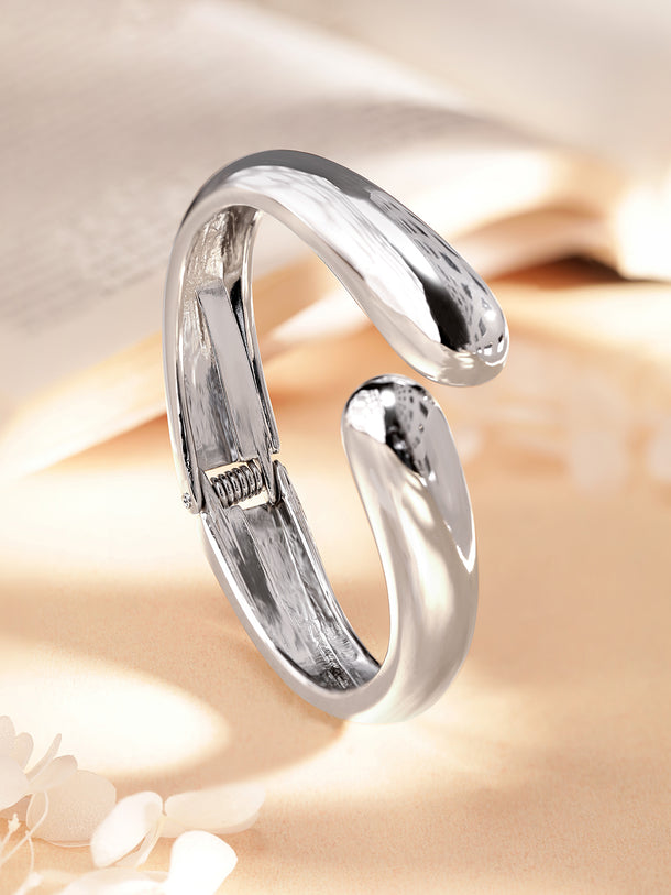 Rubans Rhodium-Plated Silver-Toned Bangle-Style Bracelet