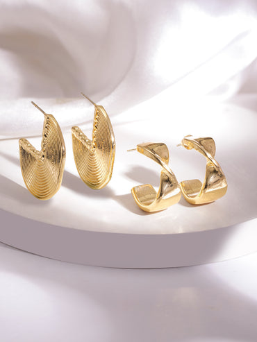 Gold & Rhodium Toned Huggie Earrings Pack Of 2