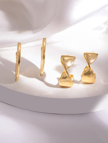 Gold & Rhodium Toned Huggie Earrings Pack Of 2