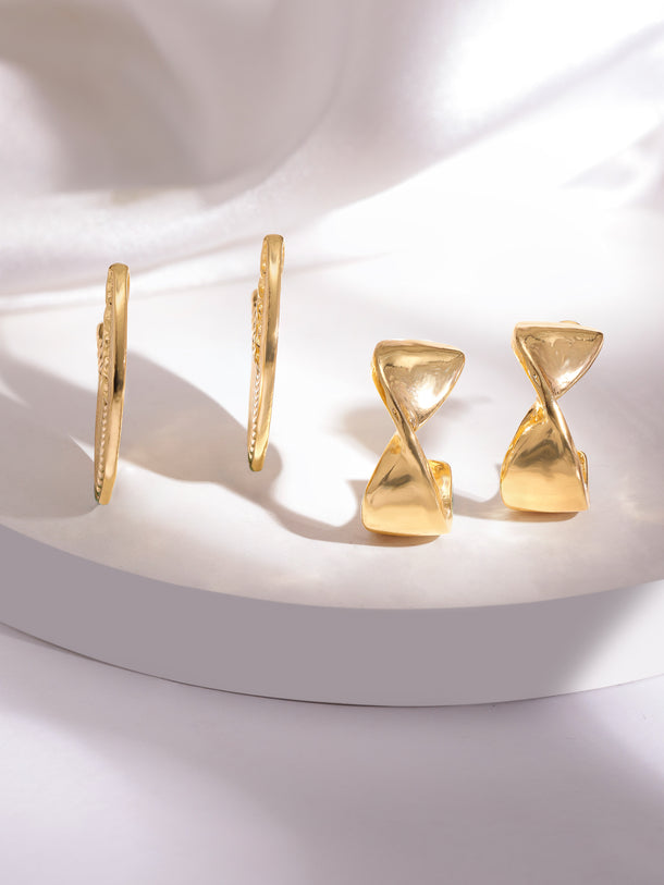 Gold & Rhodium Toned Huggie Earrings Pack Of 2