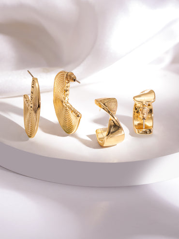 Gold & Rhodium Toned Huggie Earrings Pack Of 2