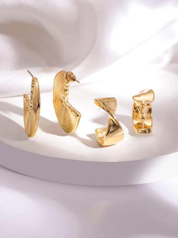 Gold & Rhodium Toned Huggie Earrings Pack Of 2