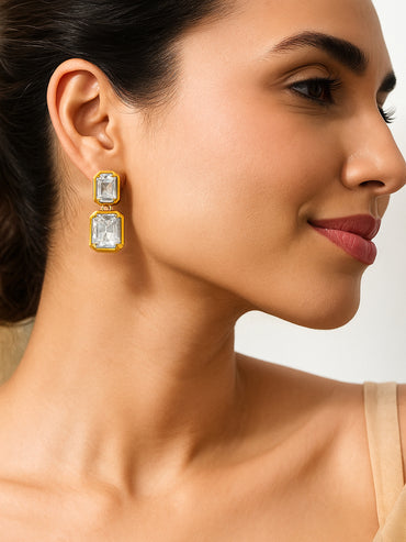 Rubans Voguish 18K Gold-Plated Brass White Crystal Cubic Zirconia Drop Earrings