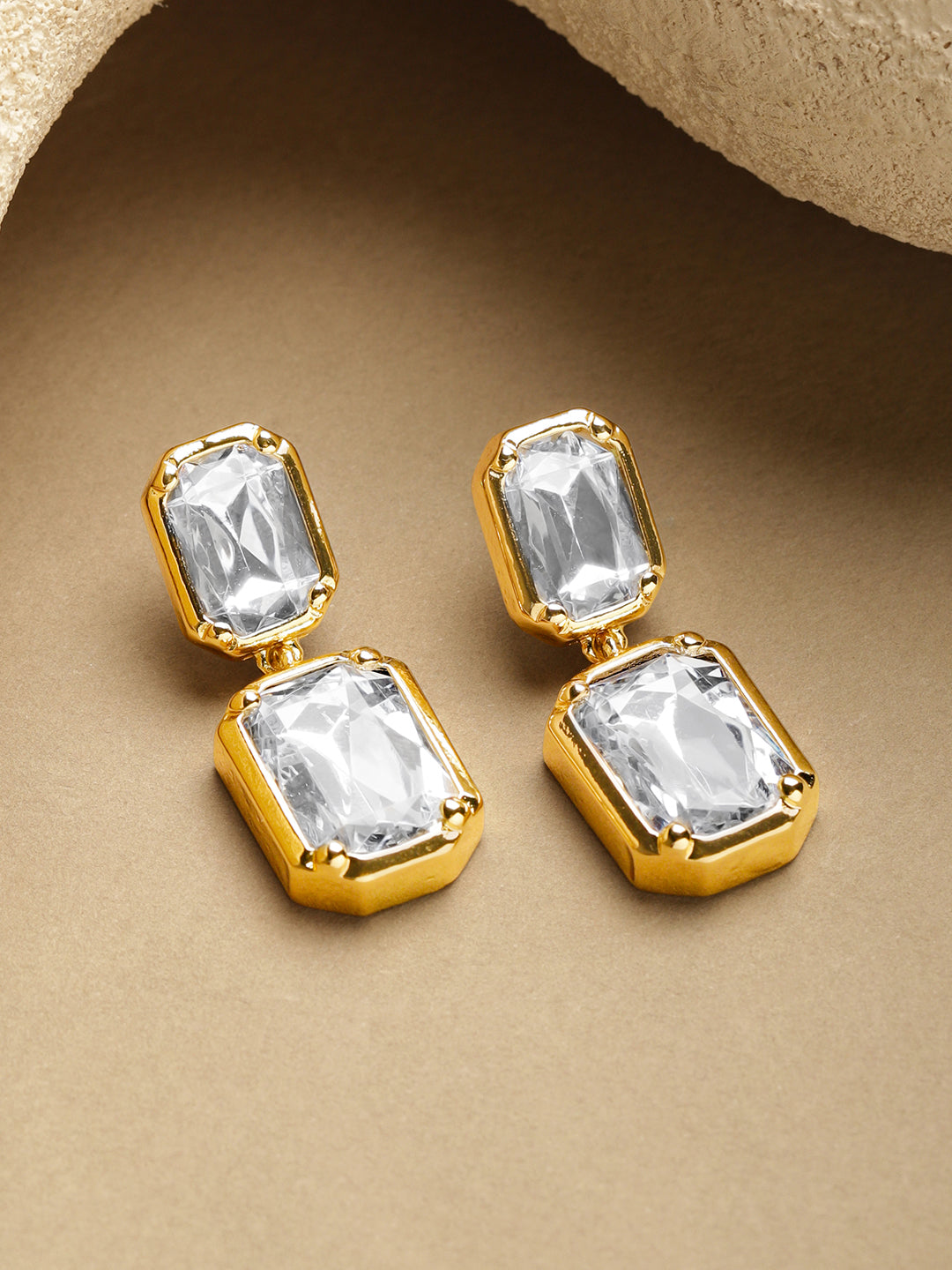 Rubans Voguish 18K Gold-Plated Brass White Crystal Cubic Zirconia Drop Earrings