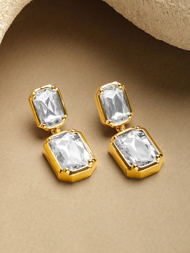 Rubans Voguish 18K Gold-Plated Brass White Crystal Cubic Zirconia Drop Earrings