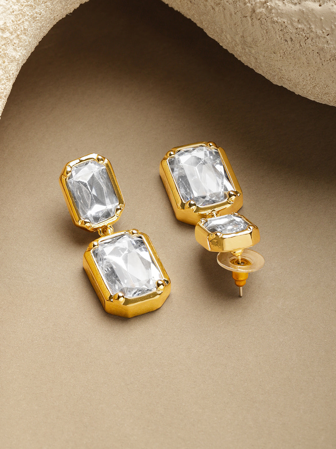 Rubans Voguish 18K Gold-Plated Brass White Crystal Cubic Zirconia Drop Earrings