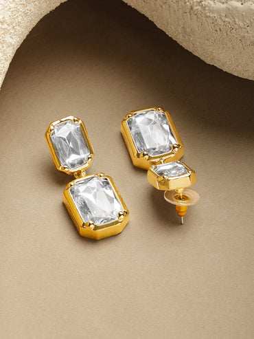 Rubans Voguish 18K Gold-Plated Brass White Crystal Cubic Zirconia Drop Earrings