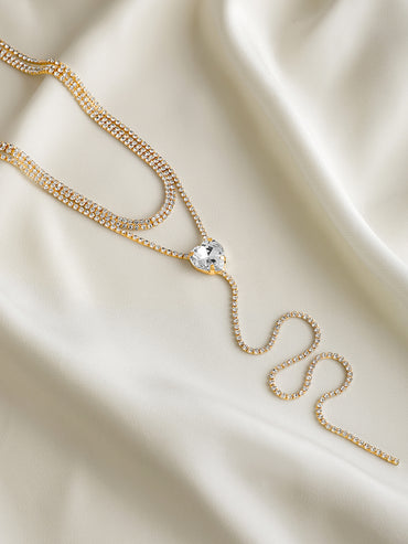 Crystal Studded Layered Heart Necklace