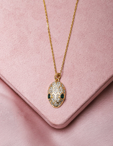 Dazzling White & Green American Diamond Zirconia Studded Pendant Necklace