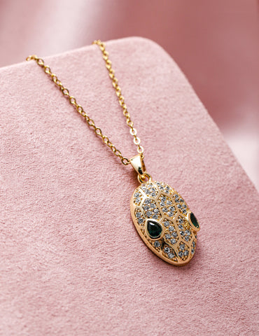 Dazzling White & Green American Diamond Zirconia Studded Pendant Necklace