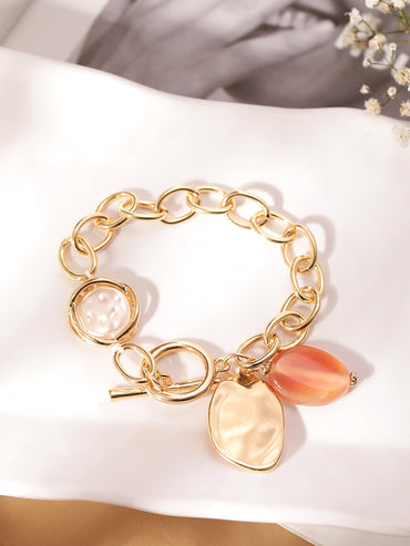 Rubans 18K Gold Plated Stainless Steel Tarnish-Free Waterproof Link Bracelet with Charms