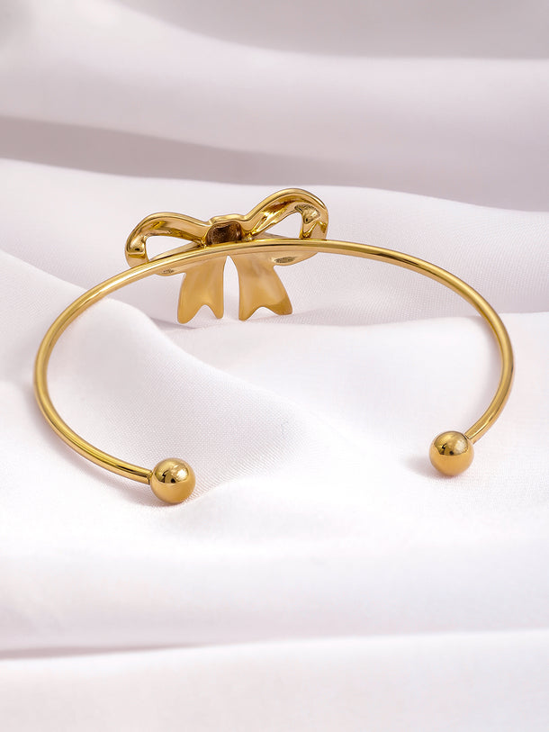 18KT Gold Plated Stainless Steel Tarnish-Free Waterproof Bowknot Cuff Bracelet