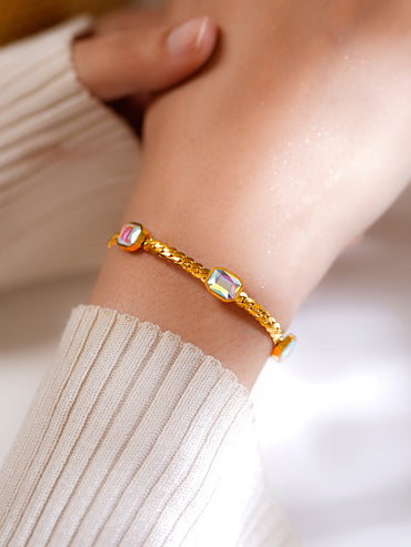 Demifine 18K Gold Plated Stainless Steel Rainbow Crystal Chain Bracelet