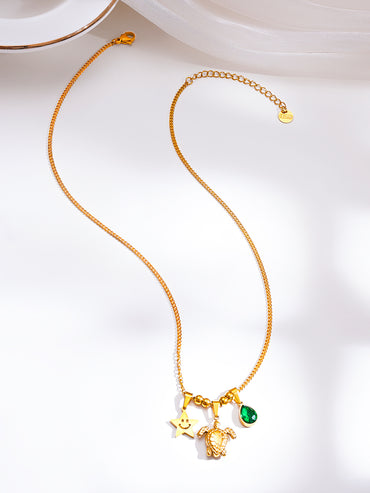 Demifine 18K Gold Plated Stainless Steel Multi Charm Pendant Necklace