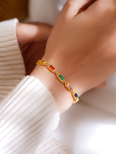 Demifine 18K Gold Plated Stainless Steel Multicolor Crystal Bracelet