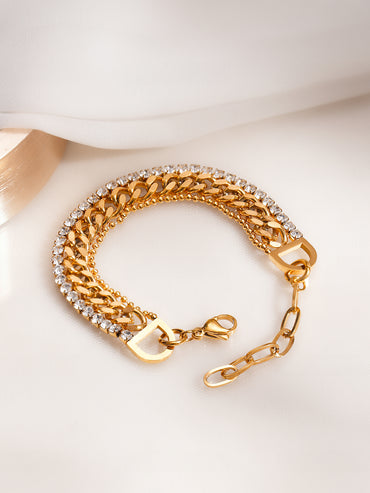 Demifine 18K Gold Plated Stainless Steel Chunky Crystal Bracelet