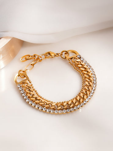 Demifine 18K Gold Plated Stainless Steel Chunky Crystal Bracelet