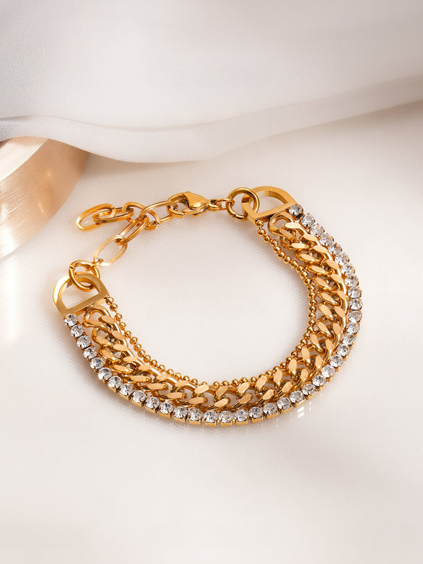 Demifine 18K Gold Plated Stainless Steel Chunky Crystal Bracelet