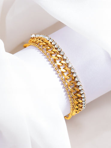 Demifine 18K Gold Plated Stainless Steel Chunky Crystal Bracelet