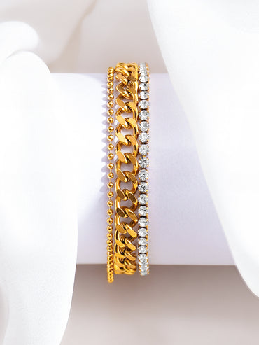 Demifine 18K Gold Plated Stainless Steel Chunky Crystal Bracelet
