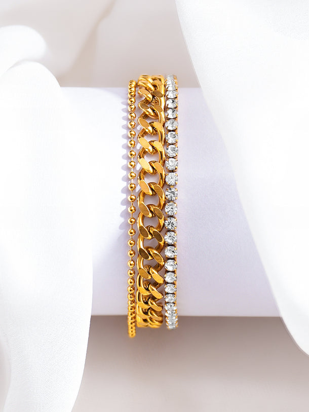 Demifine 18K Gold Plated Stainless Steel Chunky Crystal Bracelet