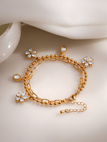 Demifine 18K Gold Plated Stainless Steel Daisy Crystal Charm Bracelet
